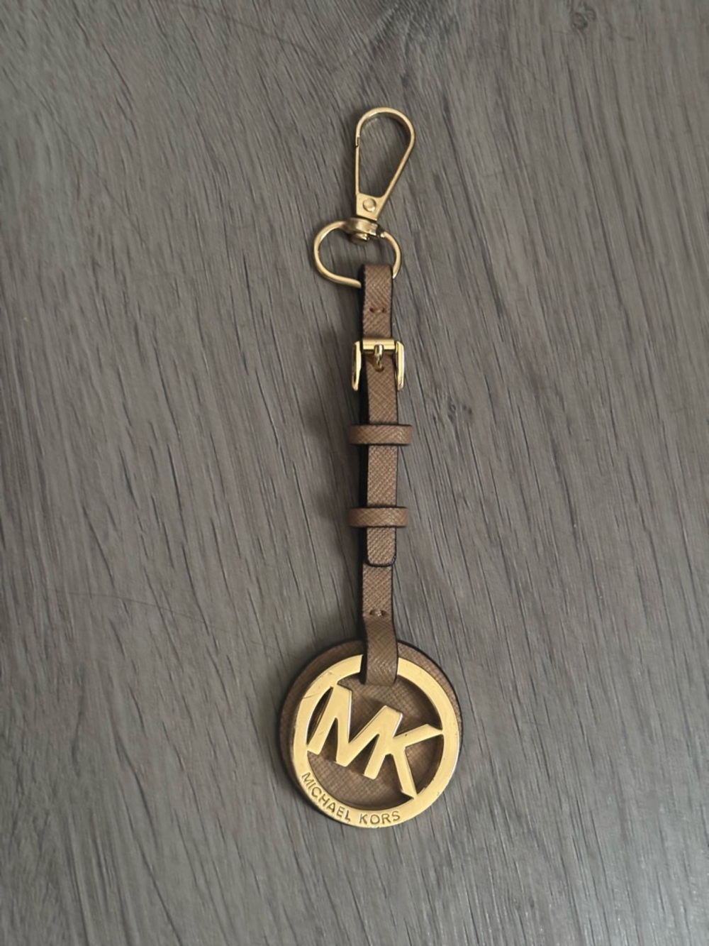 Michael Kors Gold and Brown MK Logo Bag Charm Key Fob